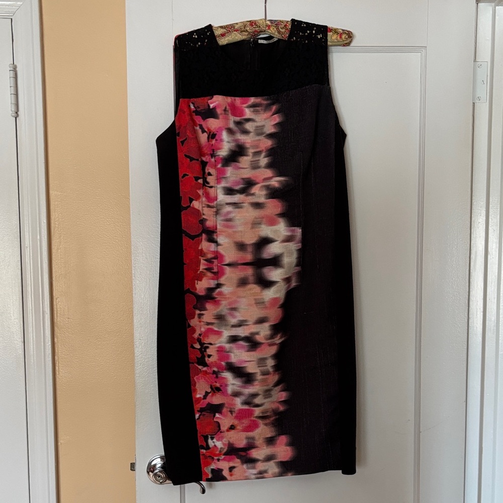 Tahari Black and Pink Midi Dress